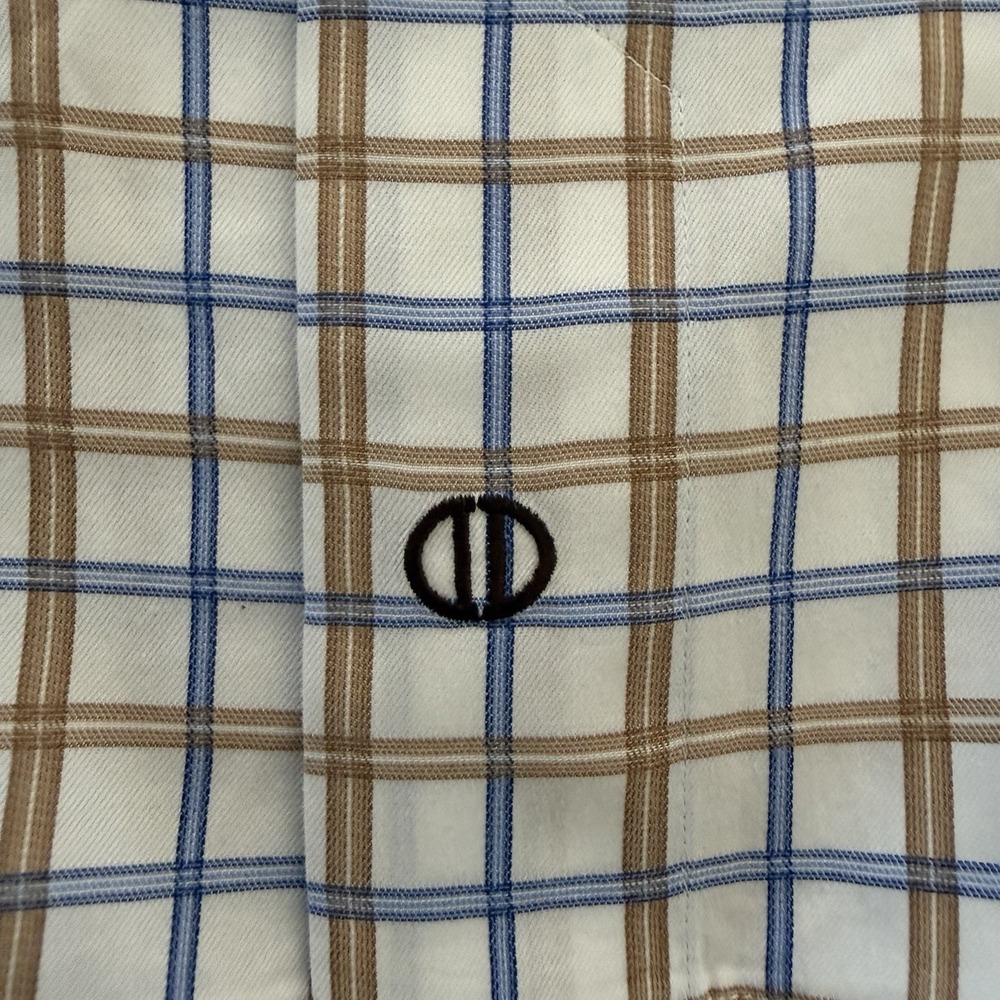 David Donahue Shirt Mens 17.5 34/35 Cotton Plaid Button Up Long Slv Brown Blue - Picture 8 of 13